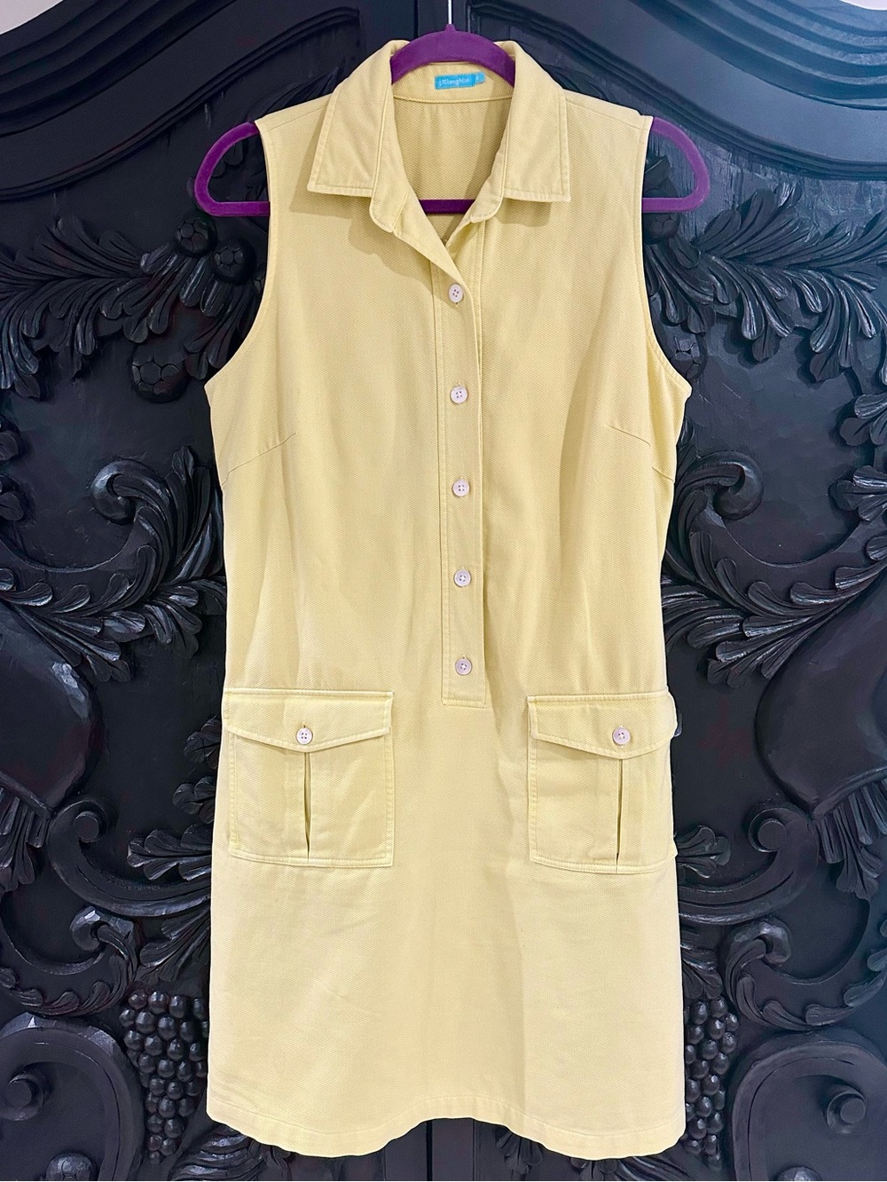 J. McLaughlin Yellow Sleeveless Shirt Dress with Patch Pockets